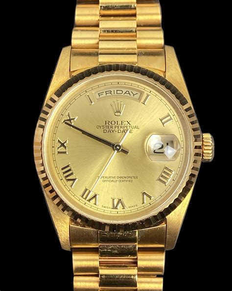 rolex oyster perpetual 18k day date|rolex day date gold price.